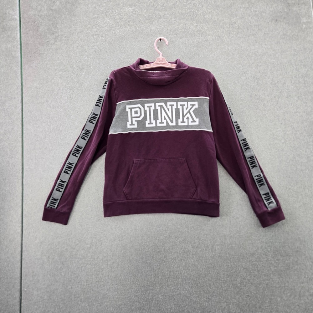 PINK Victoria's Secret Women L Sweatshirt Purple Colorblock Fleece Logo READ